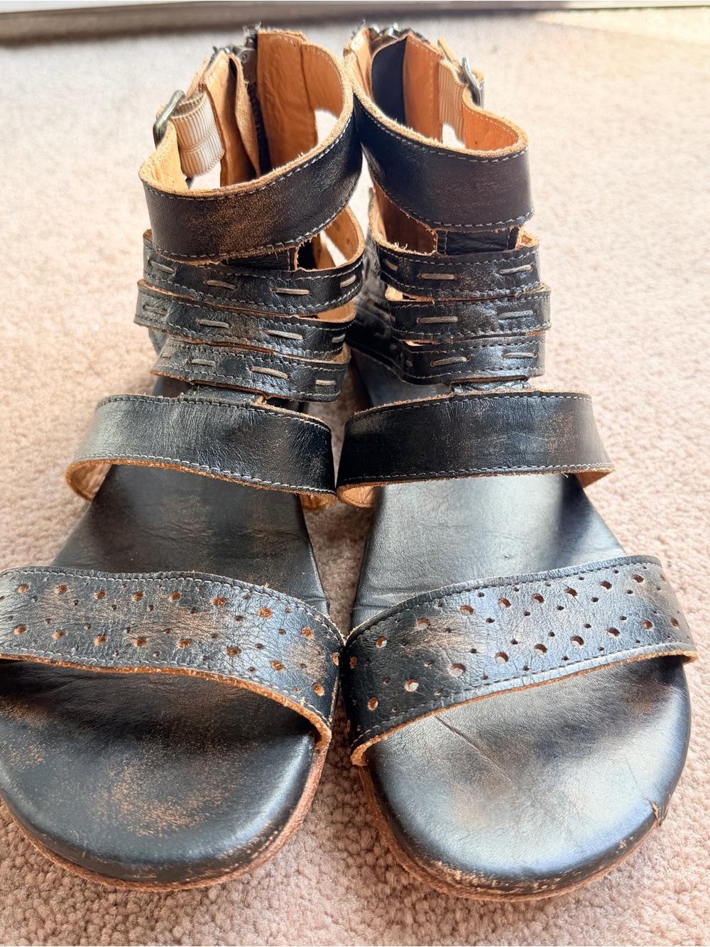 Bed Stu Black Leather Strappy Gladiator Sandals size 8